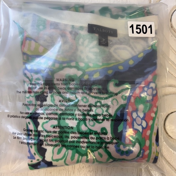 Talbots S Paisley Pullover Sweater Cotton Blend 3/4 Sleeve Crew Neck Green - Picture 6 of 6